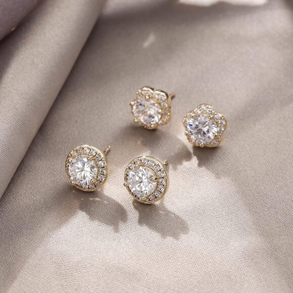 Wedding Sterling Silver & Cubic Zirconia Flower Stud Earrings Set for Women - Id - Picture 4 of 6